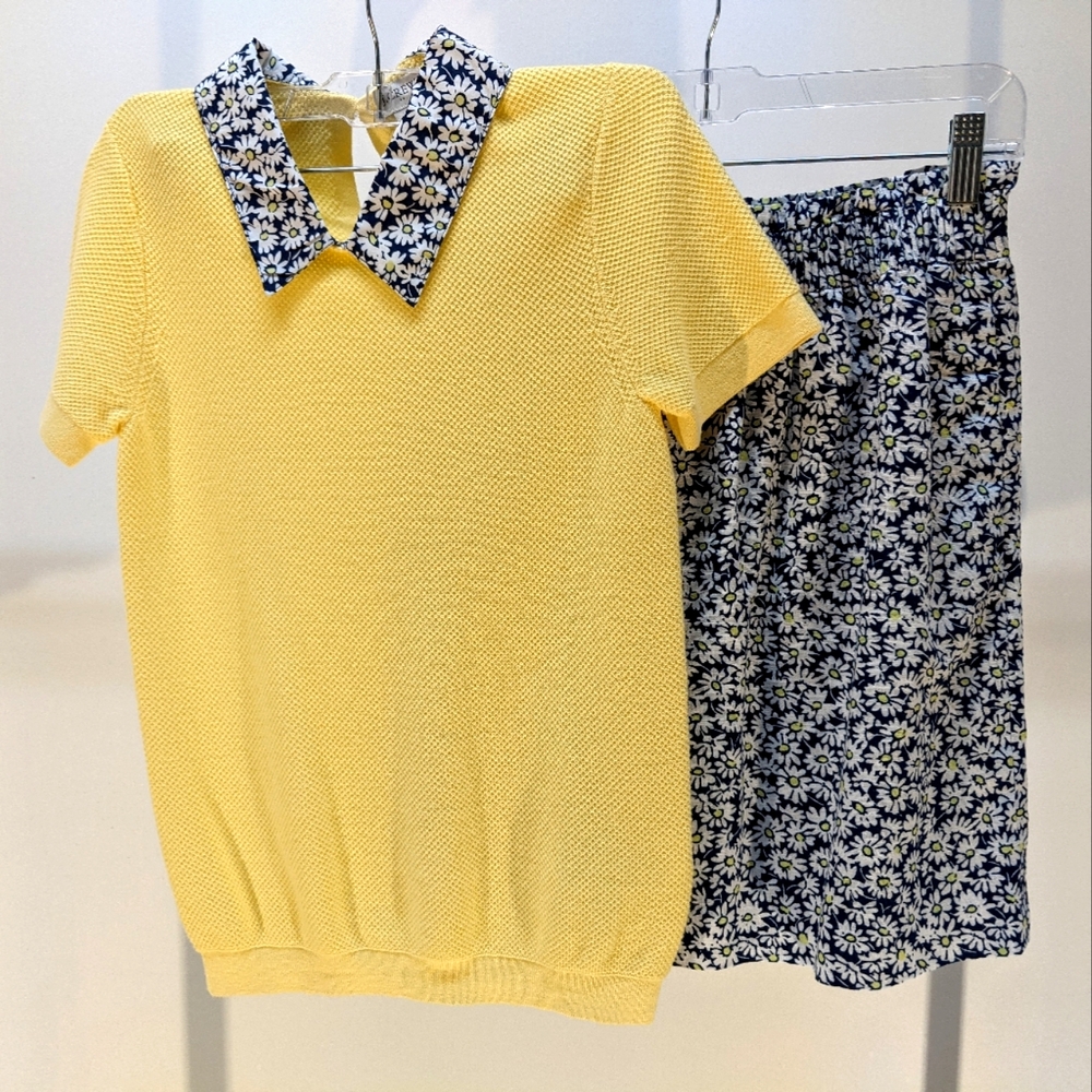 J. Crew Floral Skirt & Collared Sweater Top (skirt size 4, top size xs)